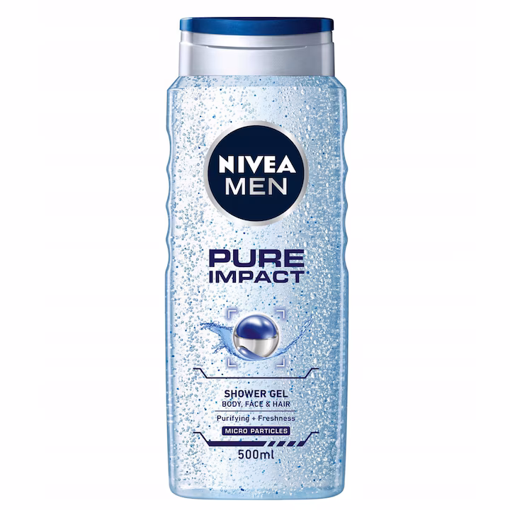 Gel de dus 3 in 1, Nivea, Pure Impact, 500 ml